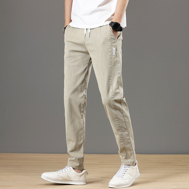 Men's Pants Classic Drawstring Elastic Waist Jogging Thin Casual Cargo Trousers