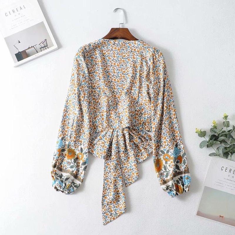 Women  Floral Print Rayon Bohemian Blouses Shirt Ladies