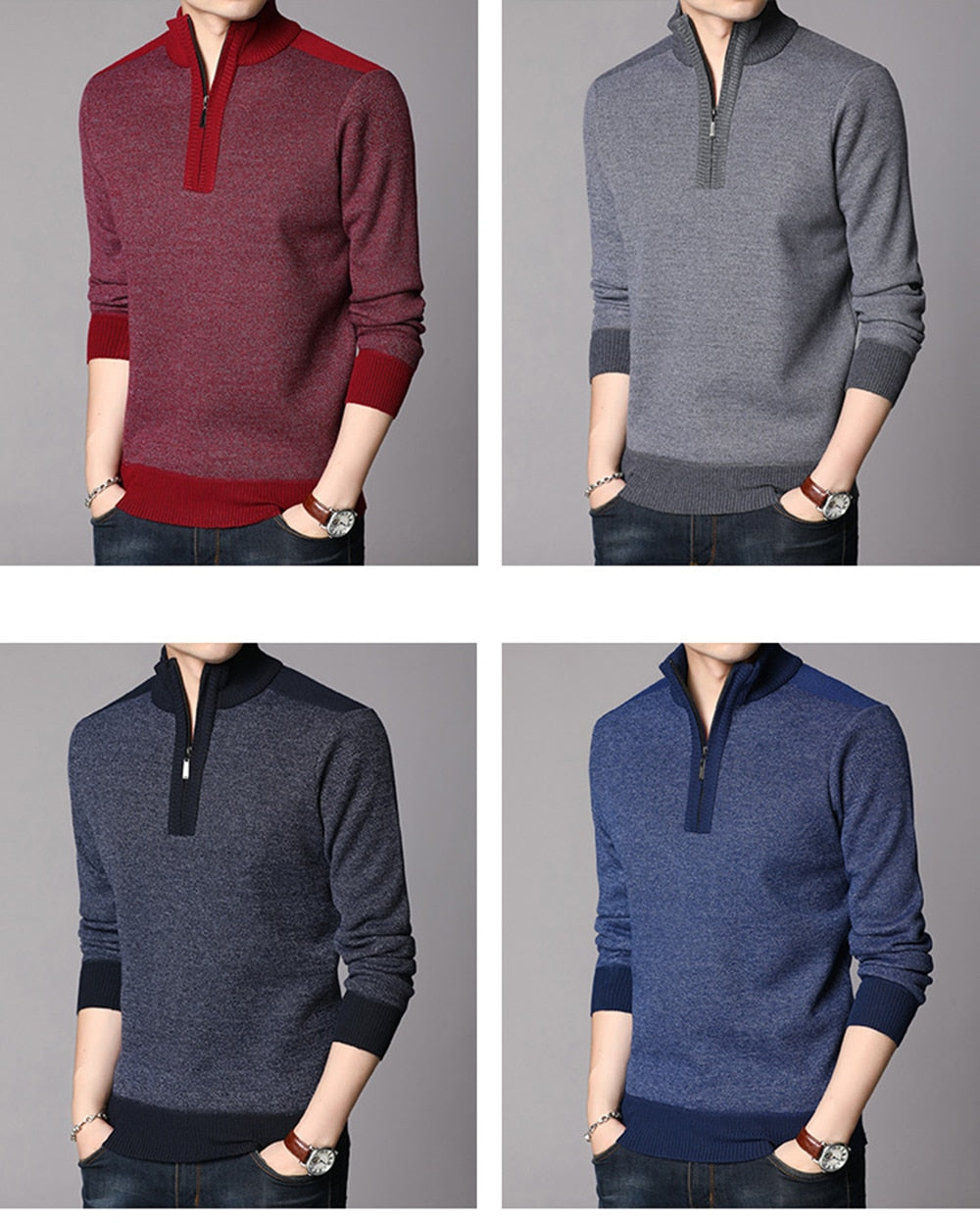 Sweater Men Clothes Thick Warm Wool Pullover Casual Zipper Turtleneck