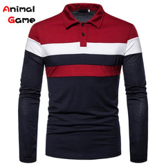 Men Long Sleeve Contrasting Polo T-shirt Casual Shirts Casual Top