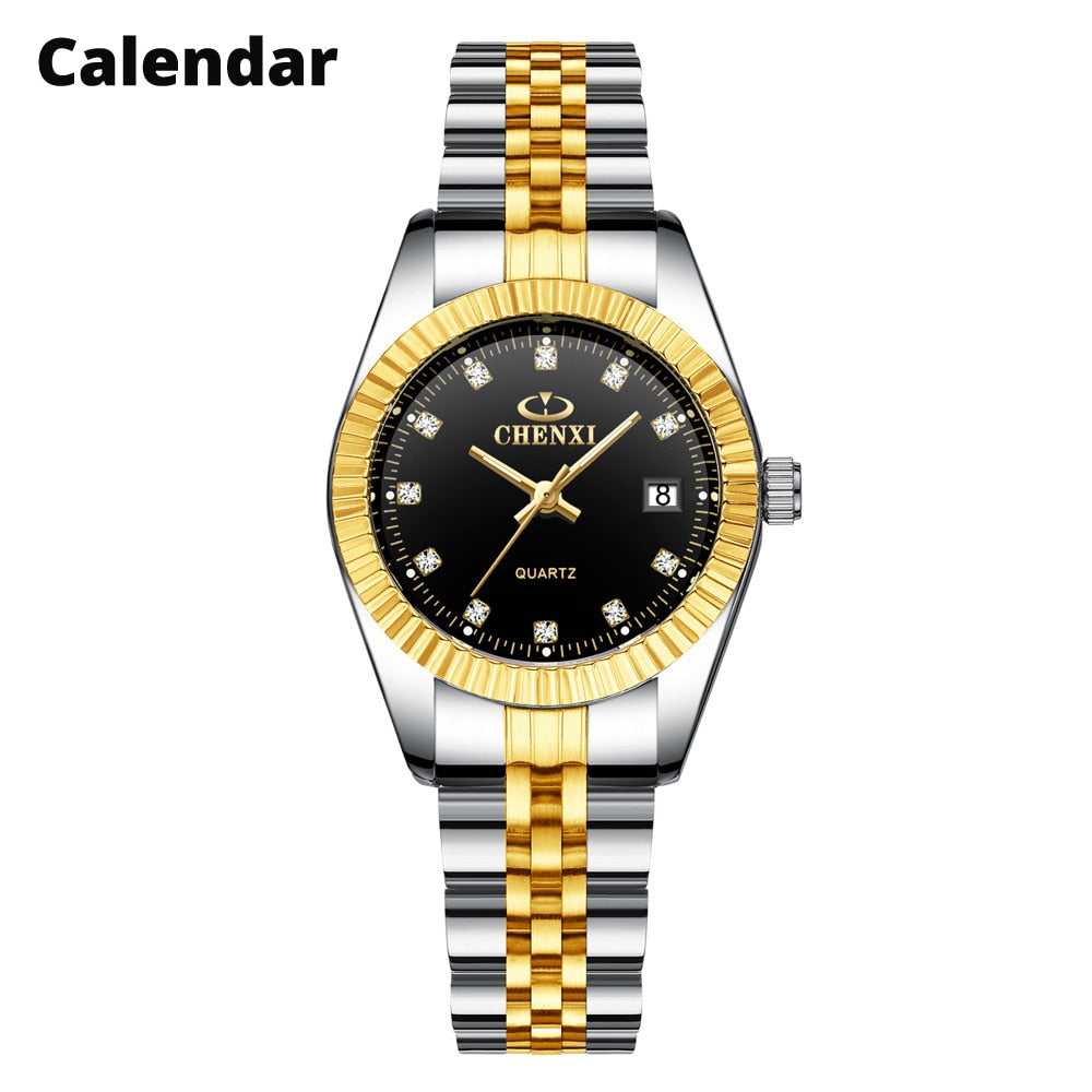 Ladies Gold Watch Women Golden Clock Female Women Dress Rhinestone Quartz