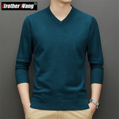 Men V-neck Thick Sweater Business Warm Knit Pullover Classic