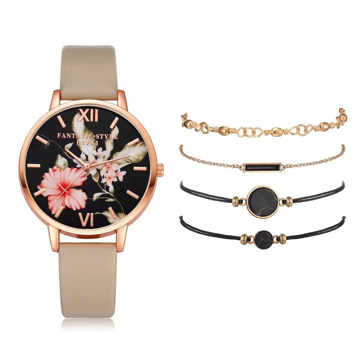 Watch Set Women 5pcs Woman Quartz Wristwatch Leather Ladies Bracelet