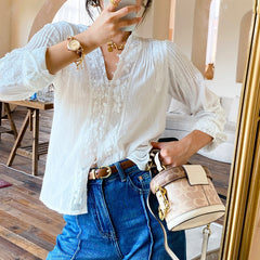 Chic Blouse White Lace Patchwork Hollow Out Boho Top Shirt