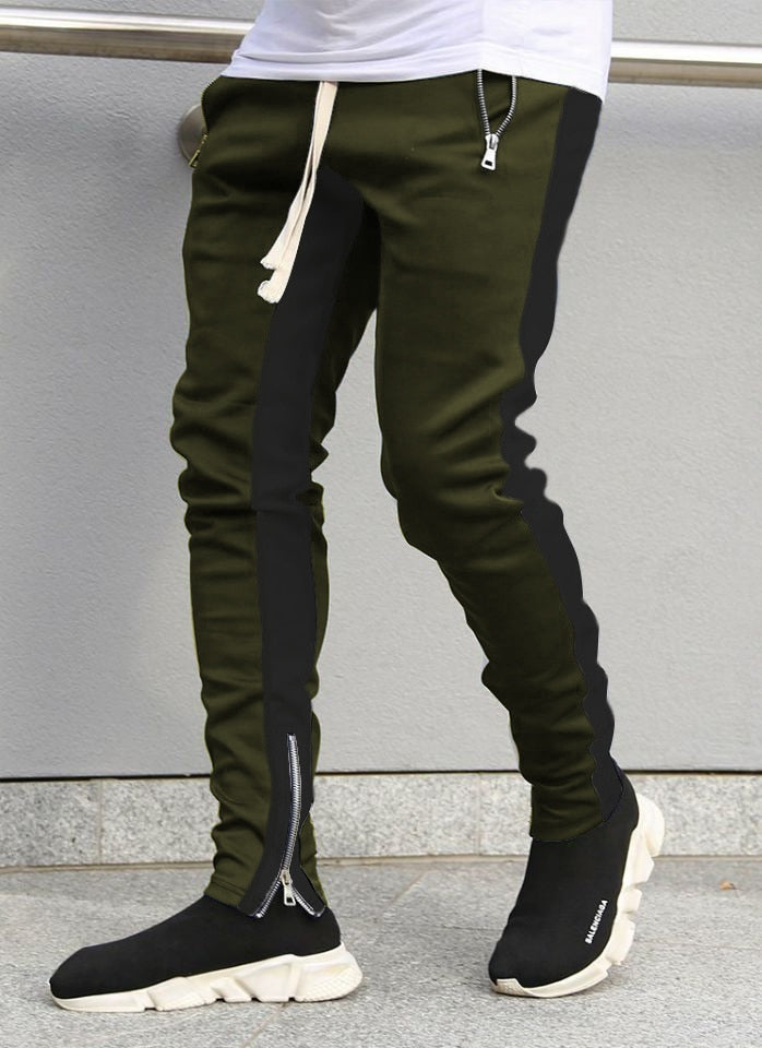 Mens Joggers Casual Pants Sports Zipper Drawstring Pants Trousers