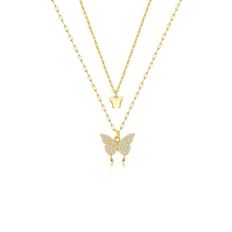 Shiny Butterfly Ladies Double Layer Clavicle Chain Necklace