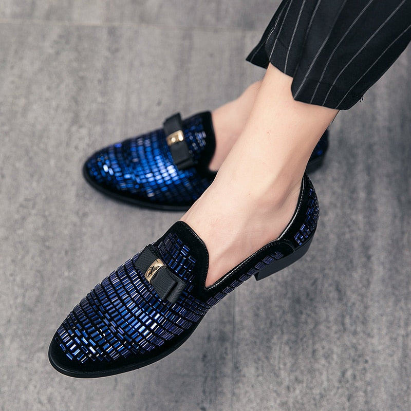 Men formal Dress Rhinestone Shoes Loafers Casual slip on Shoes