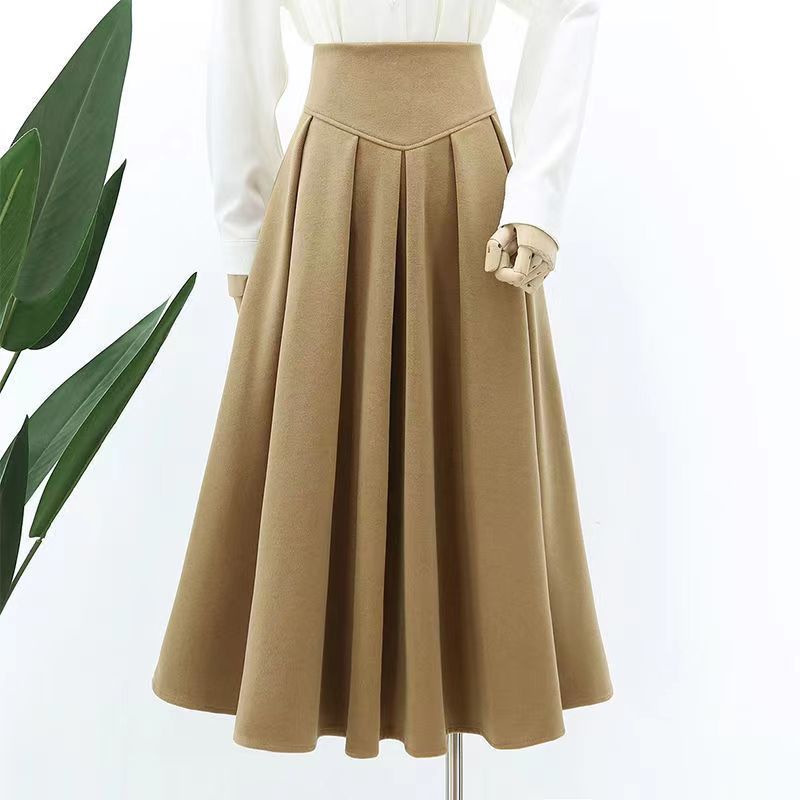 Woolen Long Skirt Women Winter Pleated Skirts