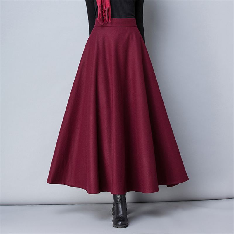 Winter Women Long Woolen Skirt Fashion High Waist Basic Wool Skirts