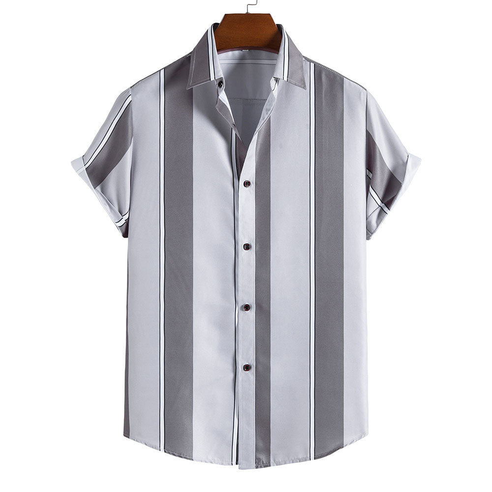 Shirt Men Geometric Print Shirts Short Sleeve Button Shirts Blouse Top