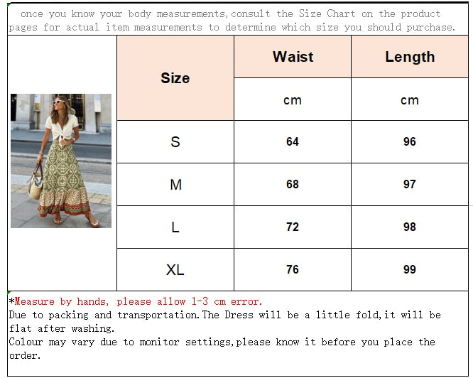 Boho Retro Floral Print Skirts Women High Waist A-Line