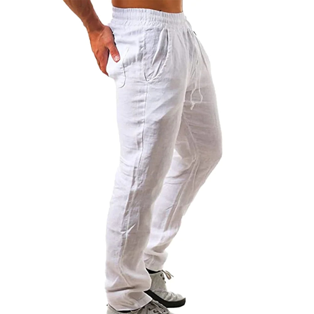 Men's Linen Pants Breathable Solid Color Linen Trousers Fitness Streetwear