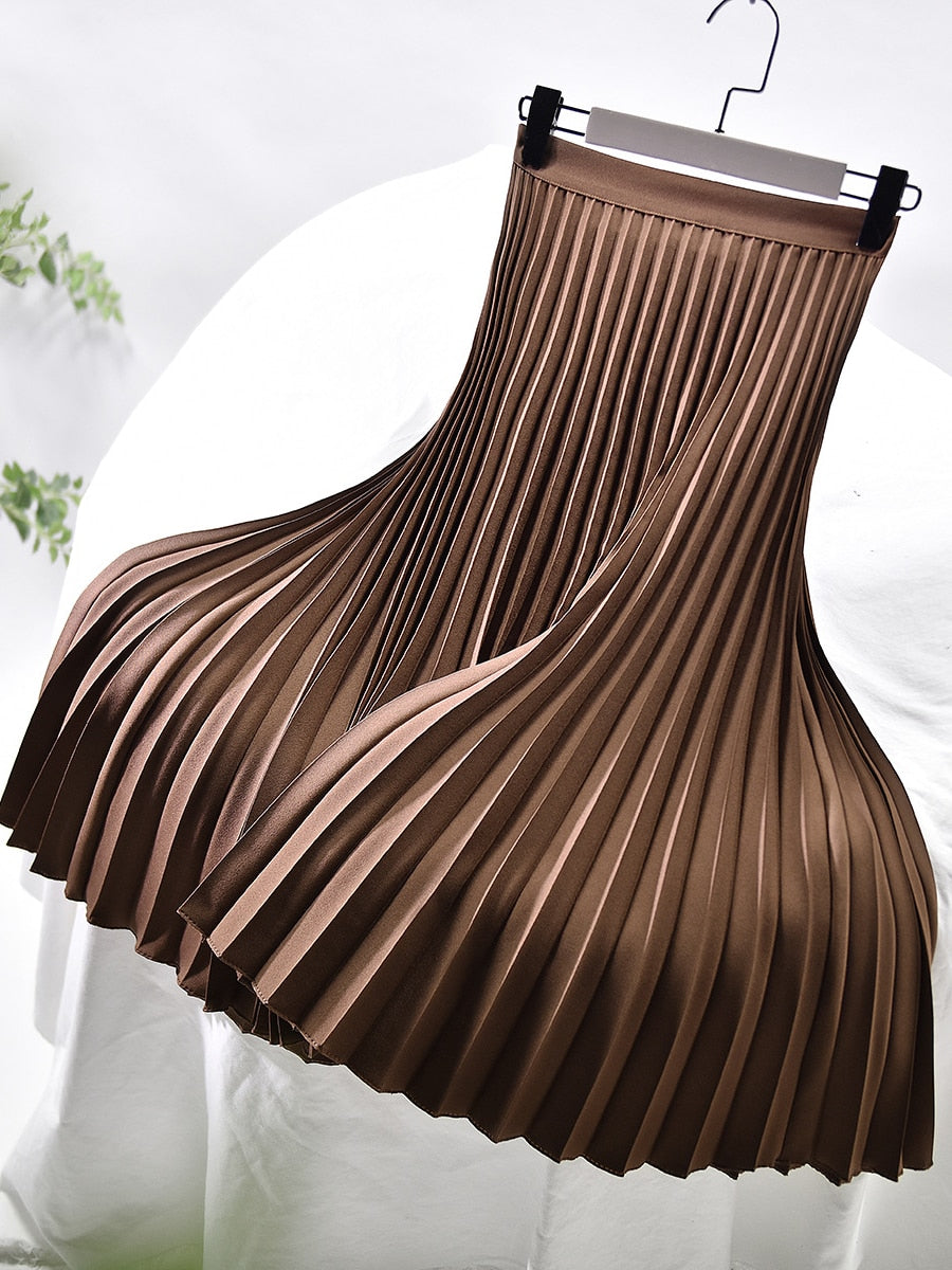 Elegant Chic Solid Pleated Skirt High Waist Luxury Fashion