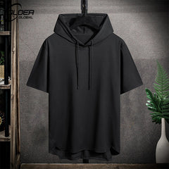 Hooded T shirt Men Half Sleeve Pullover Top Soft Loose T-shirt Sleeveless Tops