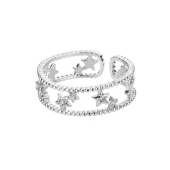 Classic Twist Chain Open Rings For Women Zircon Stainless Steel Geometric