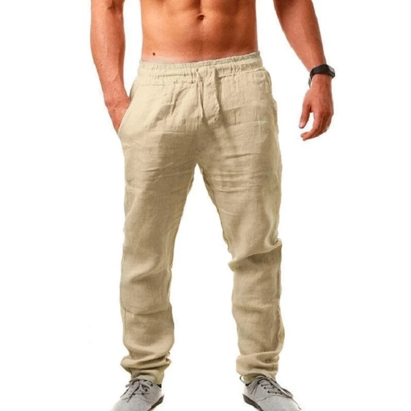 Men's Linen Pants Breathable Solid Color Linen Trousers Fitness Streetwear