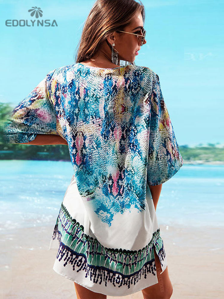 Beach Caftan Swimsuit Cover up Print Chiffon Pareo