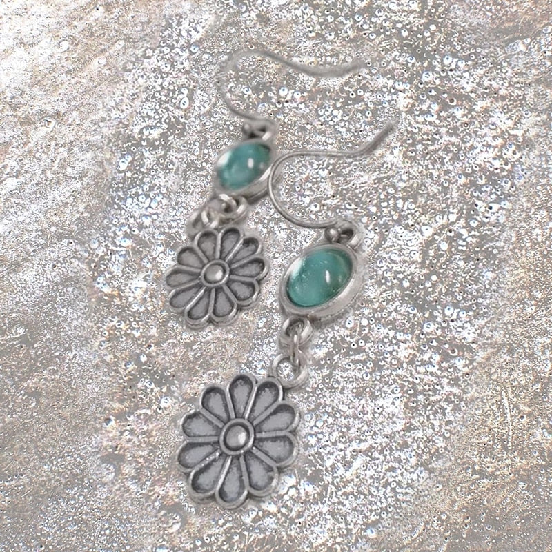 Trendy Silver Color Inlaid with Green Stones Drop Earring