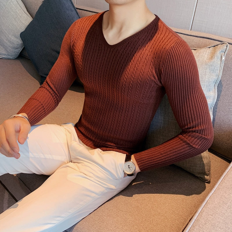 Winter Sweaters Men V-Neck Sweaters Sweater Woolen Slim