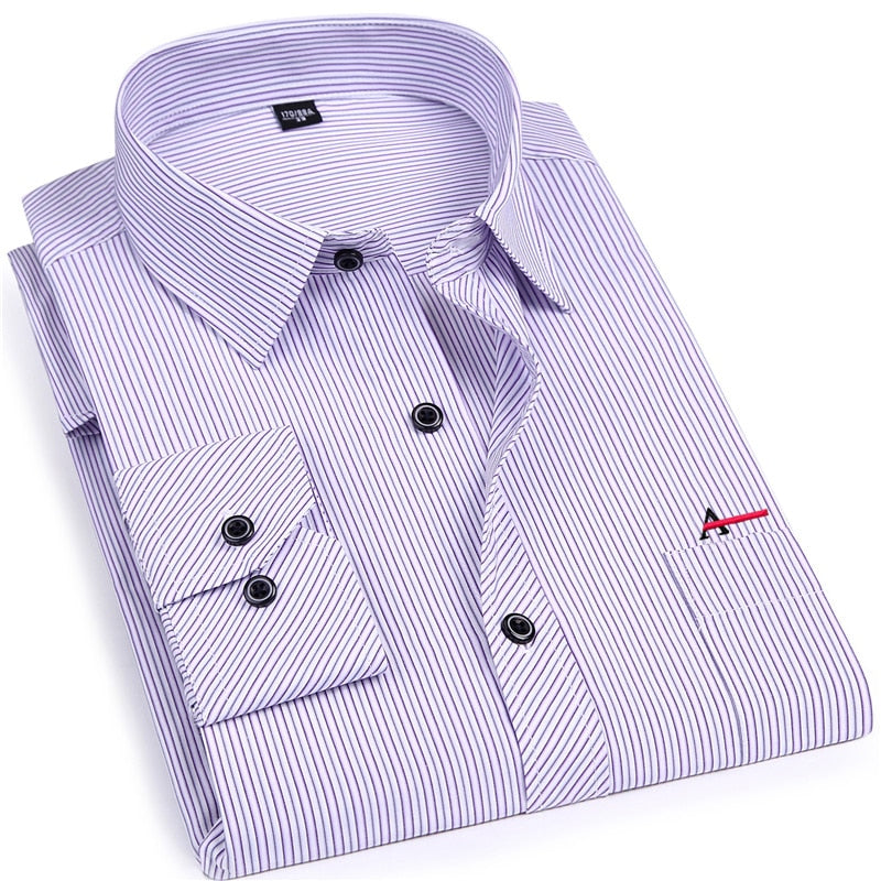 Striped Shirt Pocket Long Sleeve Shirt Slim Fit Shirt Casual Shirt Men