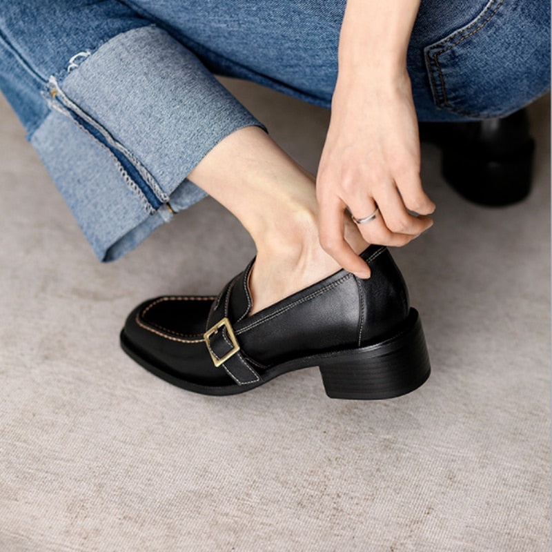 Buckle Comfortable Loafers Women Retro Small Leather Shoes All-match