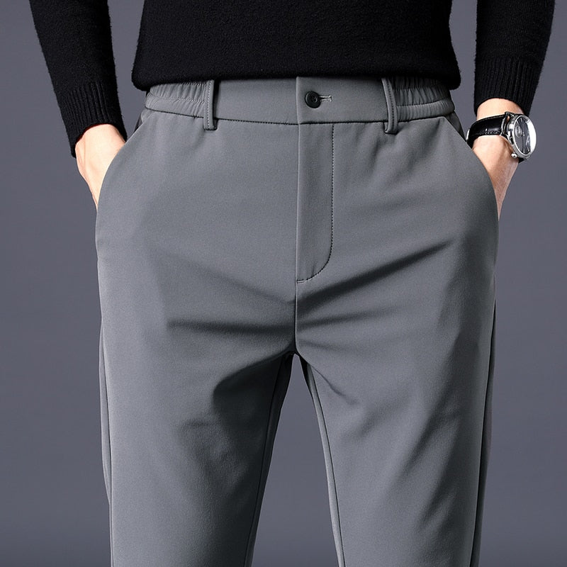 Men's Casual Pants Thin Business Slim Fit Elastic Waist Jogger Classic Trousers