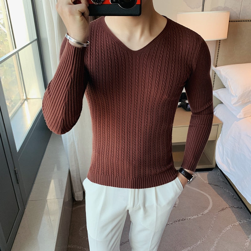 Winter Sweaters Men V-Neck Sweaters Sweater Woolen Slim