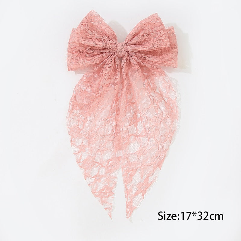 White Oversize Bow Hairpin Net Yarn  Bowknot Ribbon Hair Clip