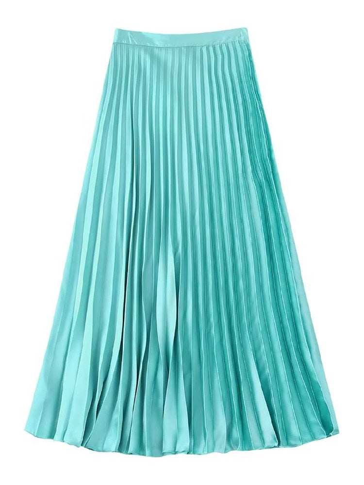 Satin Pleated Midi Skirt Asymmetrical Swing Skirts Beach