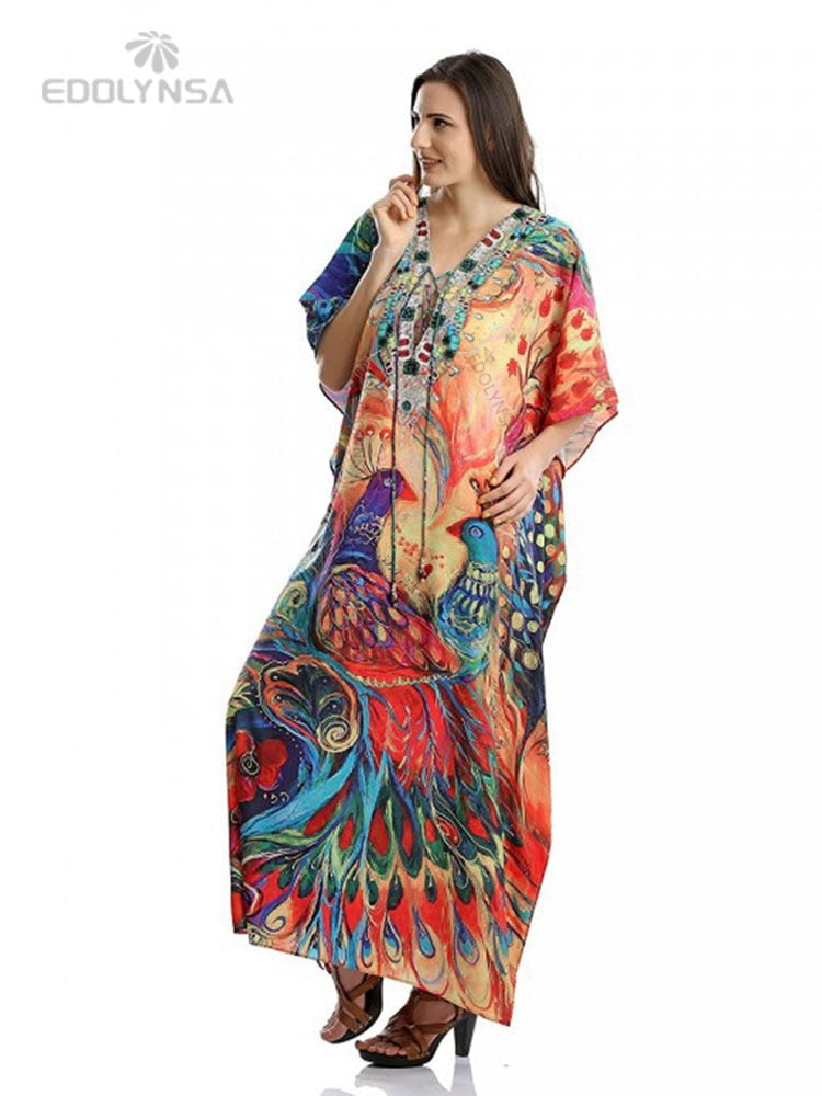 Boho Quick-drying Long Kaftan Bikini Cover-ups Retro