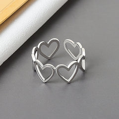 Heart Hollowout Sterling Silver Ring Romantic Unisex Gold Jewelry