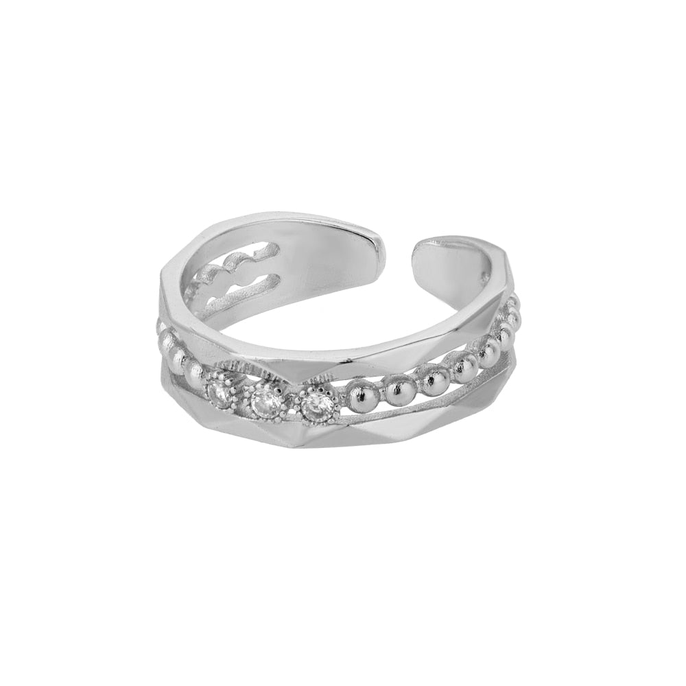 Classic Twist Chain Open Rings For Women Zircon Stainless Steel Geometric