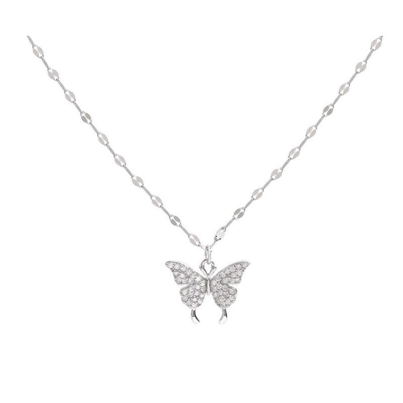 Shiny Butterfly Ladies Double Layer Clavicle Chain Necklace