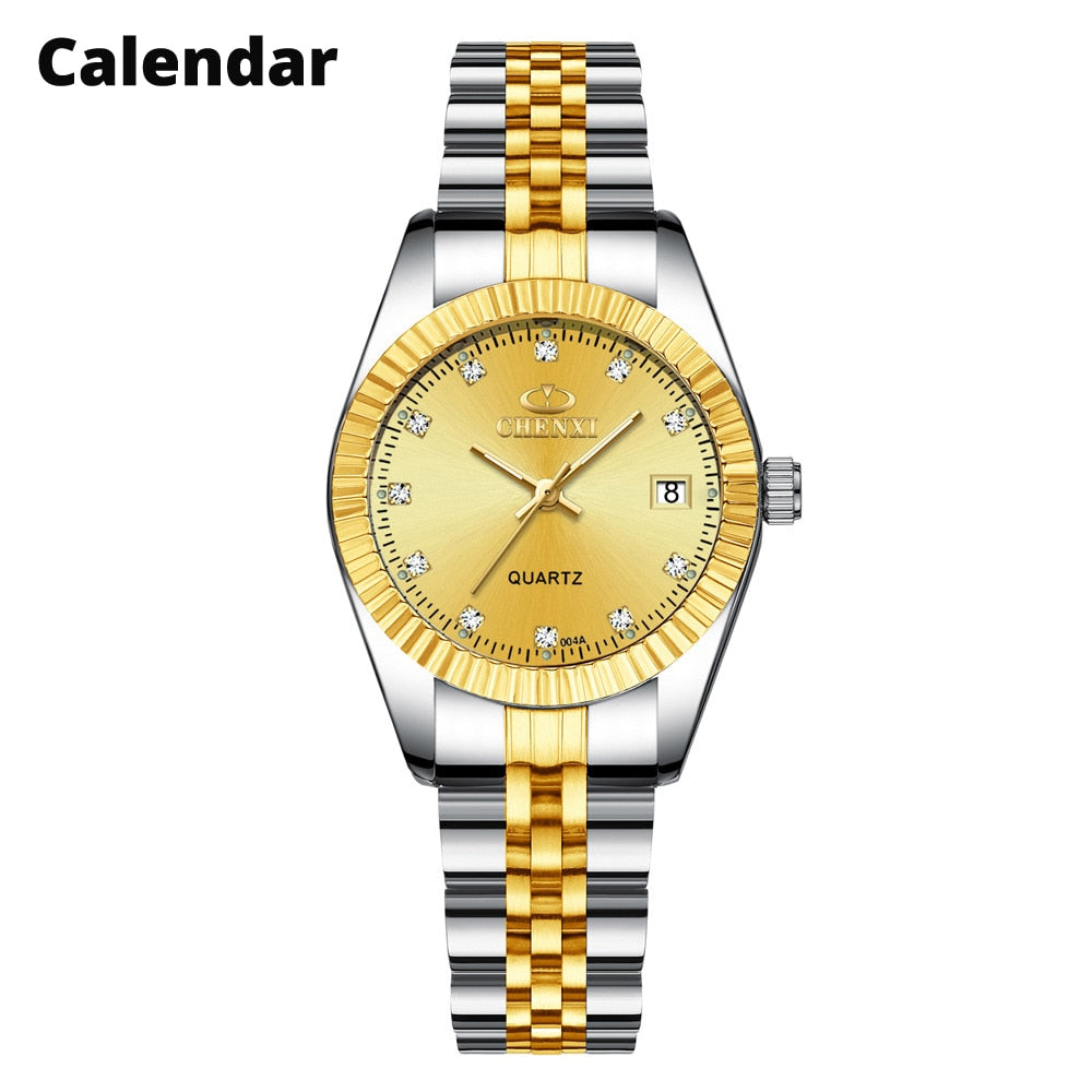 Ladies Gold Watch Women Golden Clock Female Women Dress Rhinestone Quartz