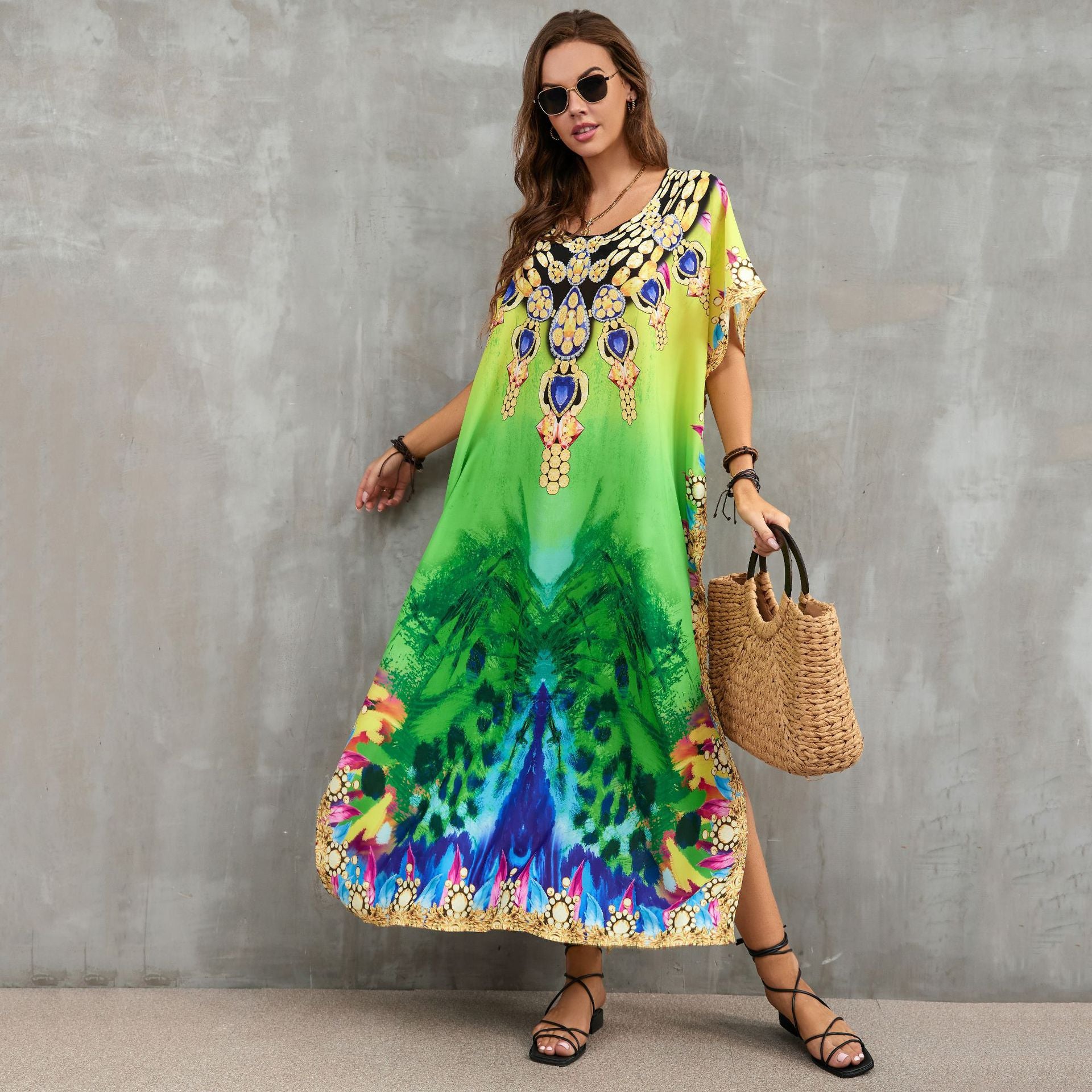 Bohemian Printed Loose Kaftan Casual Summer Vacation Maxi Dress