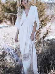 Vintage Chic White Lace Patchwork Beach Bohemian Maxi Dresses