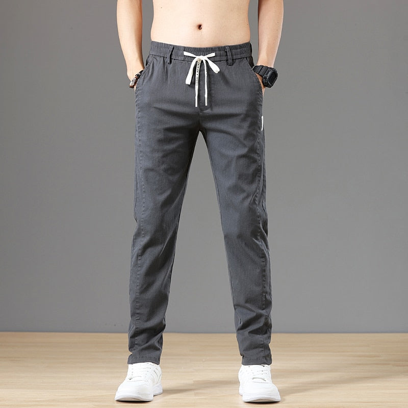 Men's Pants Classic Drawstring Elastic Waist Jogging Thin Casual Cargo Trousers