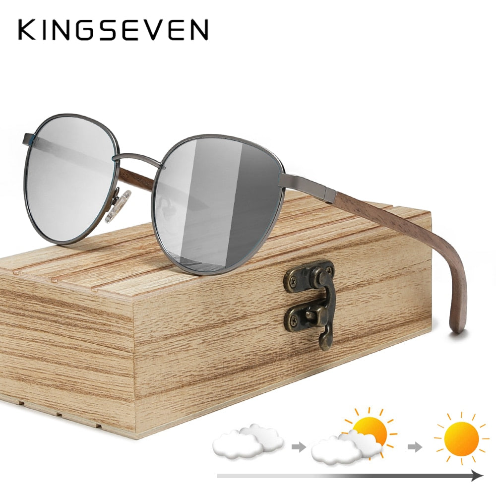 Wooden Sunglasses For Men Polarized UV400 Protection Round Lens