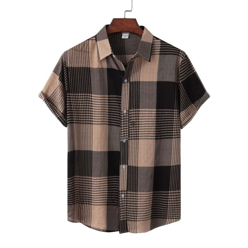 Mens Shirt Printing Loose Short Sleeve Casual Shirts Wearing Office Blouse