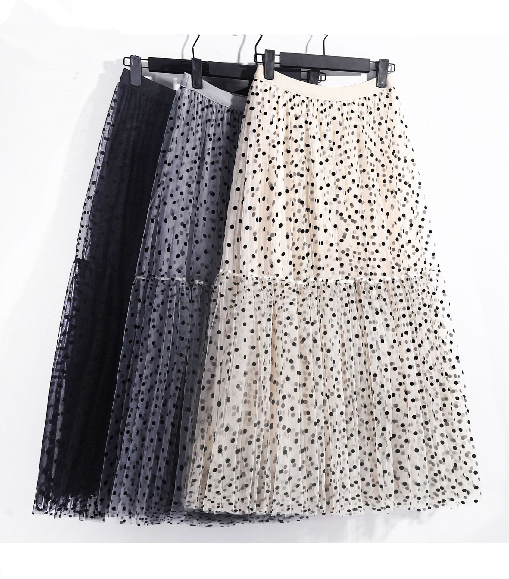 Polka Dot Tulle Skirts Women Casual Elastic High Waist A-line Skirt