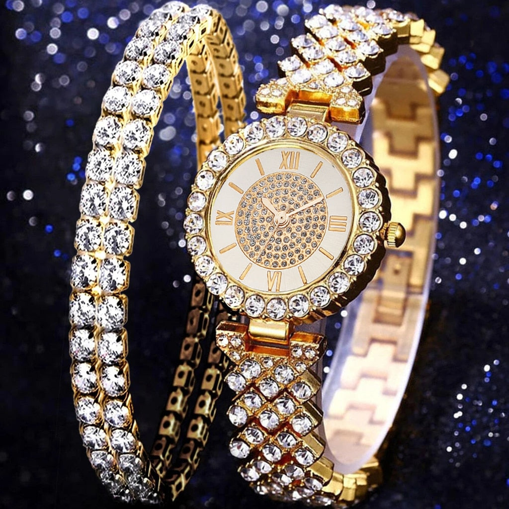 Rose Gold Watch Fashion Ladies Quartz Diamond Wristwatch Elegant