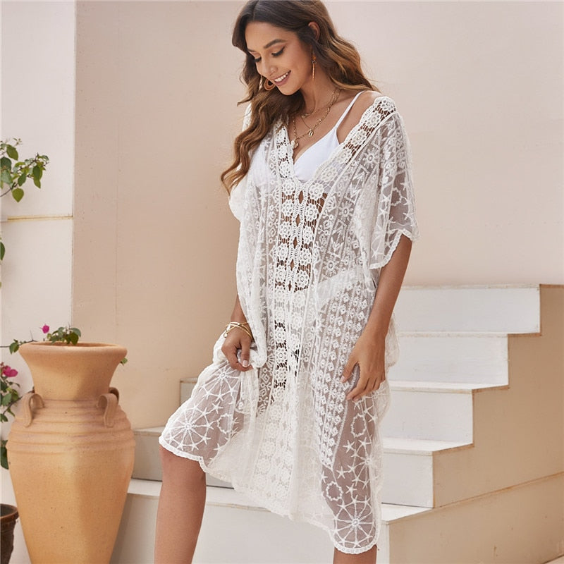 Tunics for beach Long Lace Beach Dress Women Swim Cover up