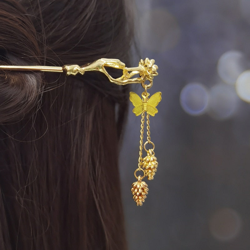 Chinese Style Hanfu Headpiece Women Flower Long Tassel Hairpin