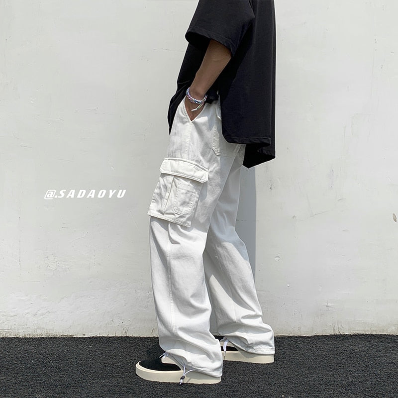 Casual Pants Loose Straight Wide Leg Pants Men Hip-hop Pocket Cargo Pants Trousers