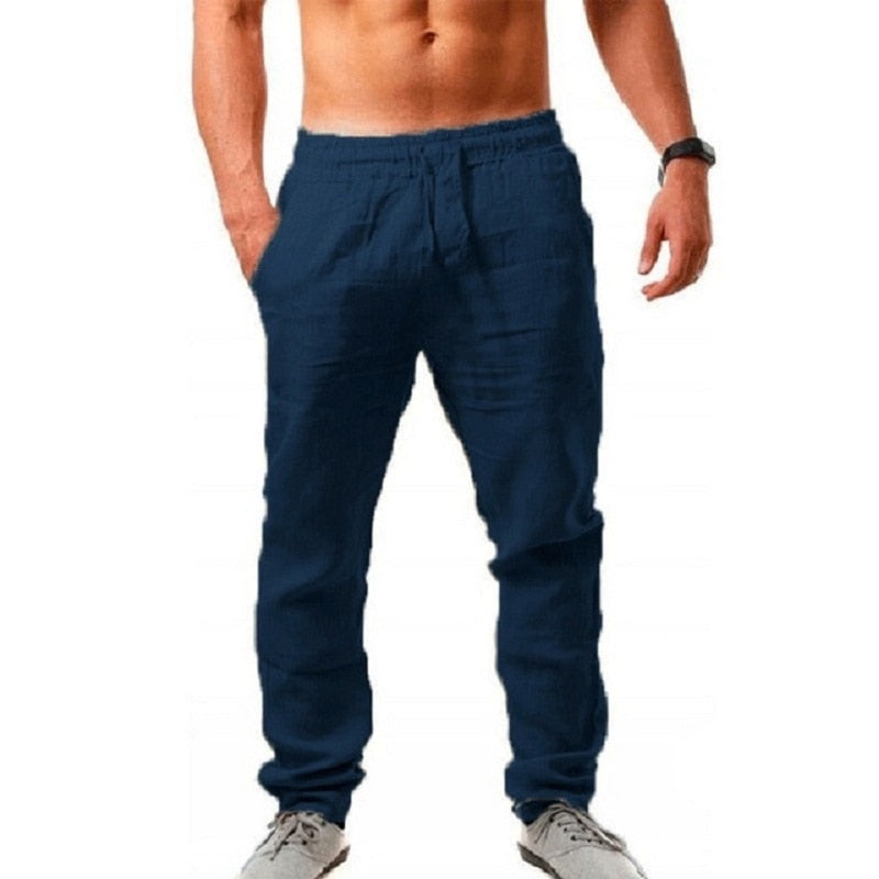 Men's Linen Pants Breathable Solid Color Linen Trousers Fitness Streetwear