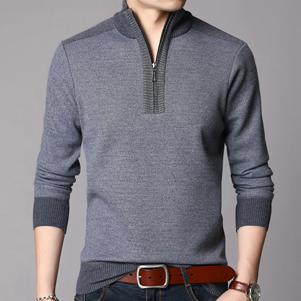 Sweater Men Clothes Thick Warm Wool Pullover Casual Zipper Turtleneck