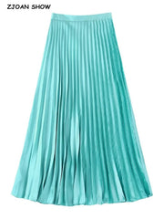 Satin Pleated Midi Skirt Asymmetrical Swing Skirts Beach