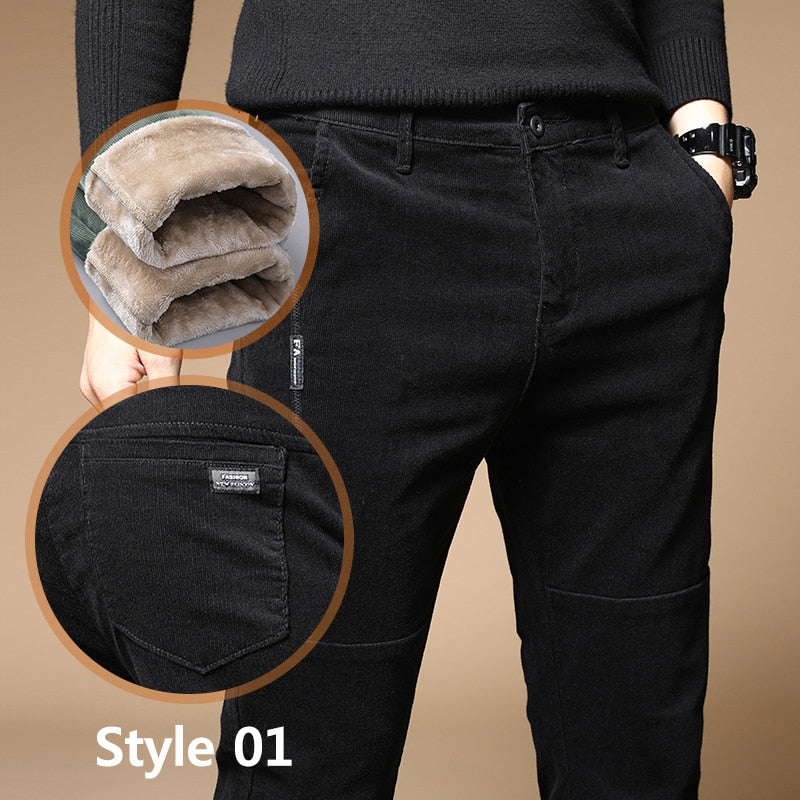 Fleece Warm Pants Men Thick Elastic Waist Fluff Pant Classic Trousers