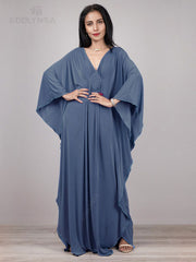 Solid V-neck Batwing Sleeve Plus Size Loose Maxi Dress