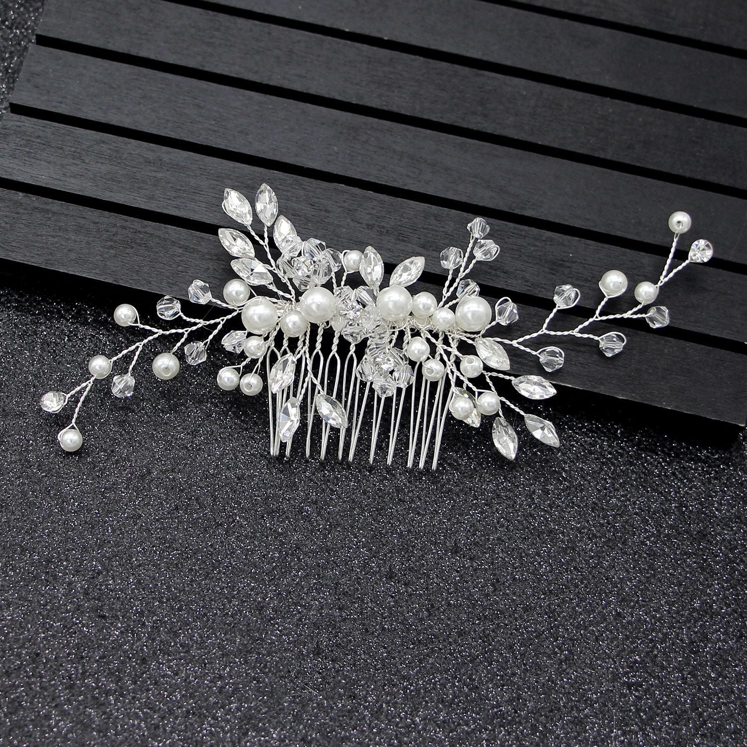 Silver Color Pearl Rhinestone Wedding Hair Combs Bridal Jewelry